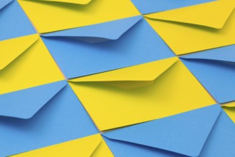 Different yellow and blue envelopes on the table