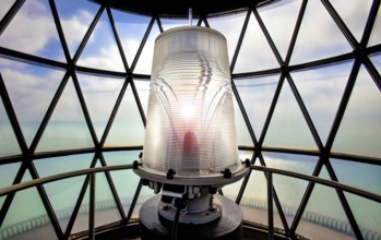 The fresnel of a lighthouse lamp, Lighthouse Light, Cape Florida, Florida, USA, North America