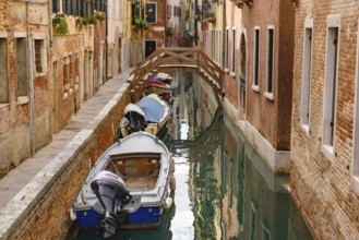 Vintage buildings along the canal in Venice, Italy, Europe