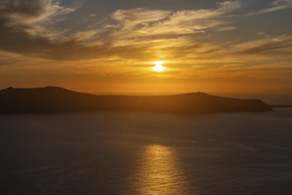 Sunset at sunset, Thirassia Island, Archipelago of Santorini, Cyclades, Greece, Europe