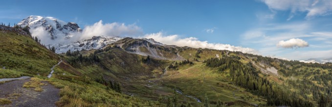 View on the magnificent Mount Rainier from Paradise Vista trail, USA, North America