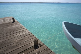 Laguna de Bacalar Lagoon pier in Mayan Mexico at Quintana roo