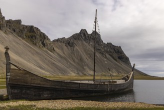 Viking village at Vestrahorn, Stokksnes, south coast, Iceland, Europe