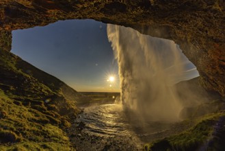 Behind Seljalandsfoss, south coast, Iceland, Europe