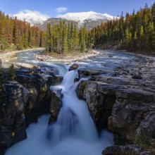 Beautiful autumn landscape scene in mountain in background in Jasper National Park west Canada