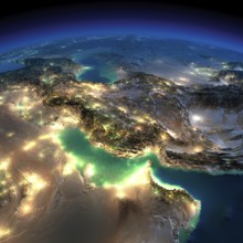 Highly detailed Earth, illuminated by moonlight. The glow of cities sheds light on the detailed