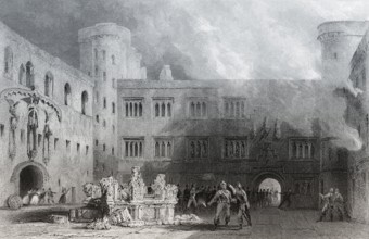 Linlithgow Palace, burning in 1746, Linlithgow, West Lothian, Scotland, United Kingdom, Europe