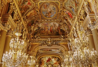 PARIS, FRANCE, MARCH 14, 2017 : interiors, frescoes and architectural details of the palais