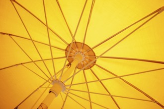 An image of a yellow sunscreen umbrella inside