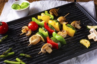 Rustic vegetable shashlik with green asparagus and paprika