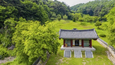 Cheongju, South Korea, May 31, 2020: Aerial view of shrine honoring independence activist,