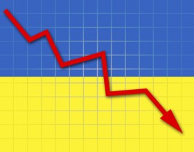 The Ukrainian flag and arrow graph going down
