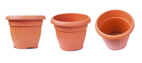 Set of plastical pots for flovers in three different foreshortenings isolated