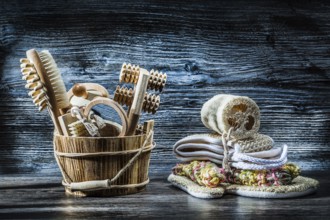 Vintage bucket with sauna accessories