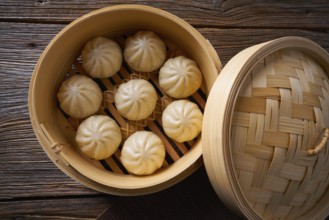 Steamed pork buns recipe in bamboo steamer asian food