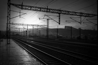 Santiago de Compostela sunrise at train railways end of Saint James Way