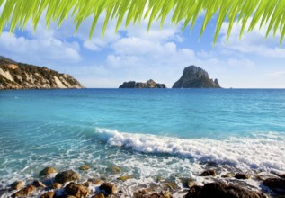 Es vedra island of Ibiza view from Cala d Hort in Balearic islands
