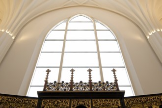 View upwards in the New Paulinerkirche Leipzig on Augustusplatz. Leipzig, Saxony, Germany, Europe