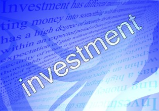 Text investment and blue background wth texts