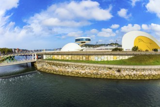 International cultural center of the famous architect Oscar Niemeyer. Magnificent light bridge over