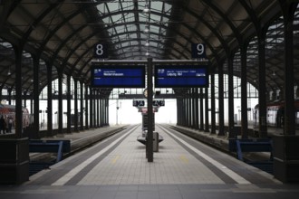 Wiesbaden, Germany - October 15, 2017: The interior of Wiesbaden Central Station with platforms and