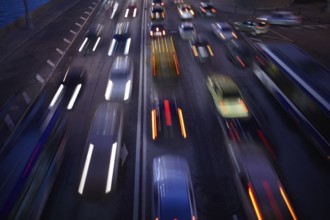 Car traffic at night. Motion blurred background. Long exposure shot
