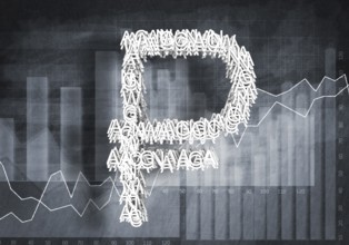 Big rouble currency symbol on graphs and diagrams background, 3D rendering