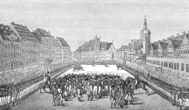 The monarchs and generals at the market place in Leipzig on 19.10.1813, Battle of the Nations,