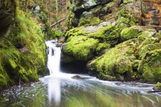 Waterfall in Doubravka valley in autumn - Highlands in Czech Republic