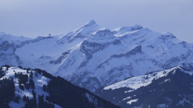 Travel destination and ski area in the Swiss Alps. Diablerets mountain range