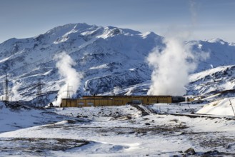 MUTNOVSKY VOLCANO, KAMCHATKA PENINSULA, RUSSIAN FAR EAST, Oct 22, 2017: Winter view on Mutnovskaya