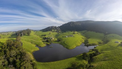 Aerial view at sunset over Mount Dromedary near Central Tilba in New South Wales, Australia,