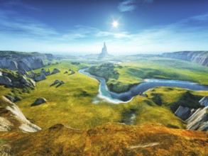 3d rendering of a colorful fantasy landscape