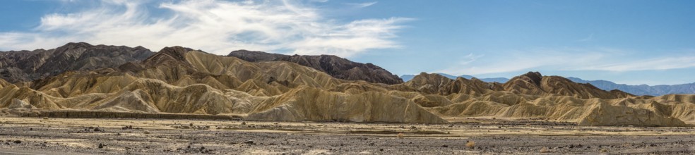 Scenic panoramic view of yellow colored mountains in the Death Valley NP, USA, North America