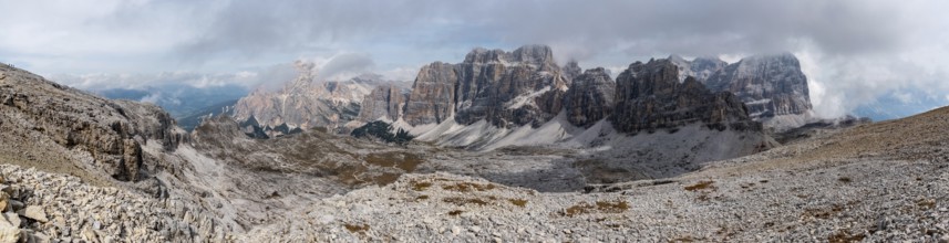 Beautiful rugged mountain landscape at Mount Lagazuoi, in the Dolomite Alps of the autonomous