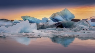 Jokulsarlon glacial river lagoon in southern part of Vatnajokull National Park