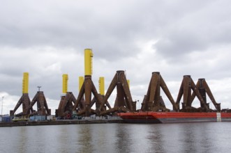 Tripods in the overseas harbour of Bremerhaven, Germany, Europe