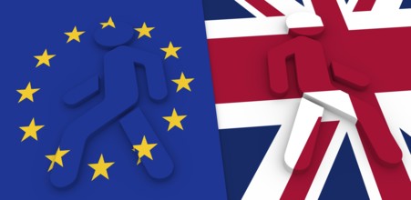 Image relative to politic situation between great britain and european union. Pedestrians icons