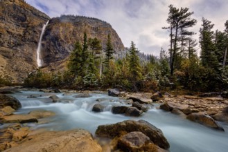 Beautiful autumn landscape scene in mountain in background in Yoho National Parkwest Canada
