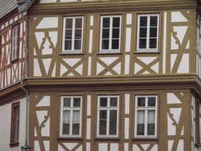 Half-timbered building with characteristic timber structure and harmonious cityscape, mainz,