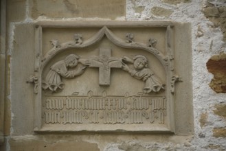 Historical inscription on the exterior façade of St Mary's Church, pilgrimage church, pilgrimage,