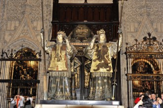 Sarcophagus of Christopher Columbus in the interior of the Cathedral of Santa María de la Sede in