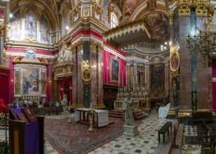 Mdina, Malta, 22 December, 2023: view of the central nave and altar in the Metropolitan Cathedral
