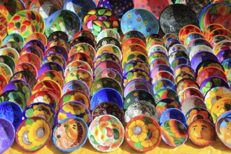 Clay ceramic plates from Mexico colorful traditional handcraft