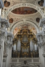 Interior view of St Stephen's Cathedral with organ in Passau