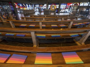 Catholic motorway church St. Christophorus on the A5 motorway near Baden Baden from 1978, interior,