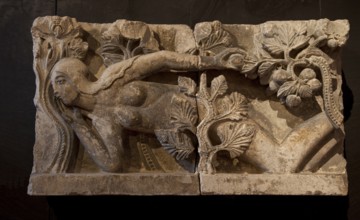 Autun, Musée Rolin, Relief of the Temptation of Eve from the north portal of St-Lazare Cathedral,