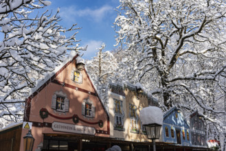 Christmas market, winter with snow in the southern part of the English Garden, Munich, Bavaria,