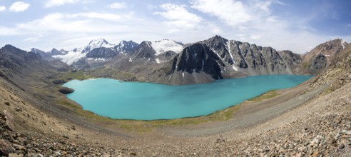 Panorama of Ala-Kul lake in Tien Shan mountains, Kyrgyzstan, Asia