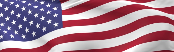 Flag of the United States of America using as panorama background, 3d rendering